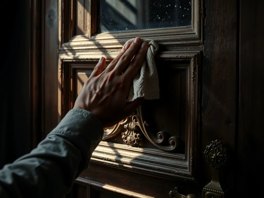 Fondateur nettoyant une porte ancienne